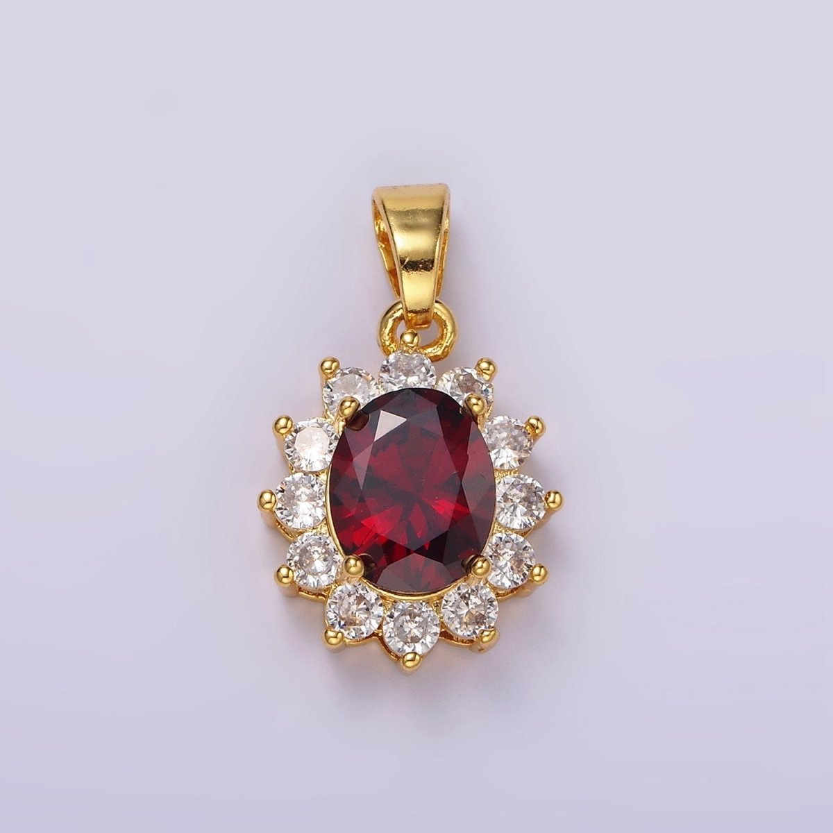 24K Gold plated Red CZ Flower Celestial Sun Oval Pendant | N1315 - DLUXCA