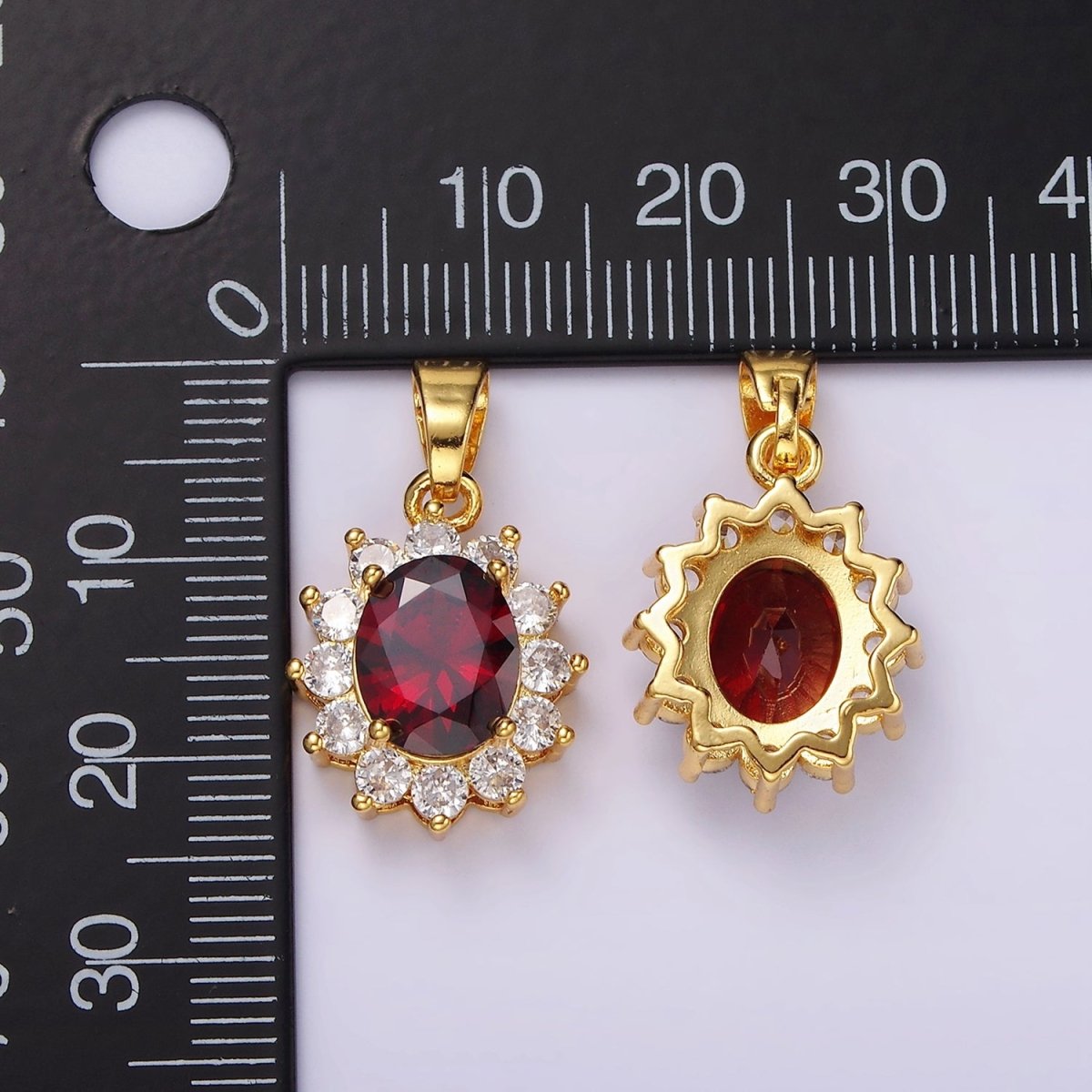 24K Gold plated Red CZ Flower Celestial Sun Oval Pendant | N1315 - DLUXCA