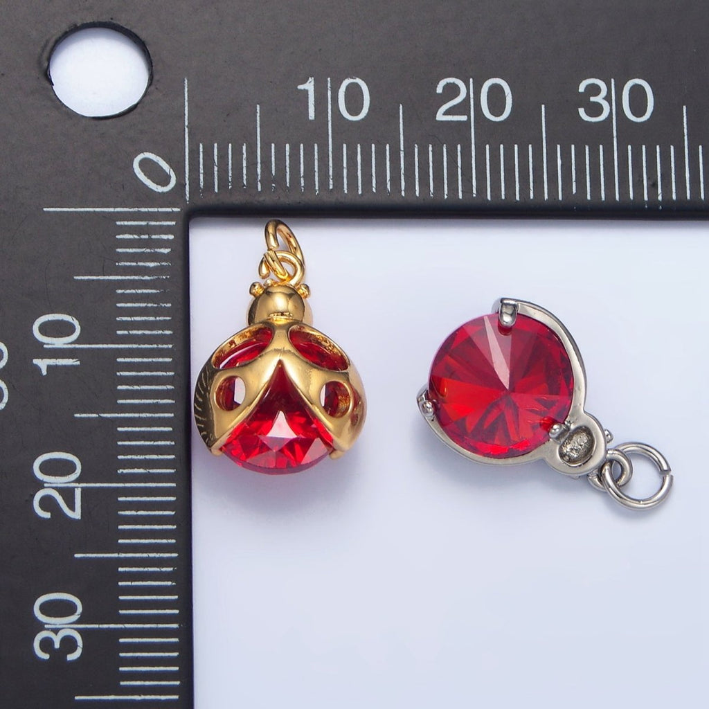 24K Gold plated Red CZ Ladybug Insect Charm in Gold & Silver | W063 - DLUXCA
