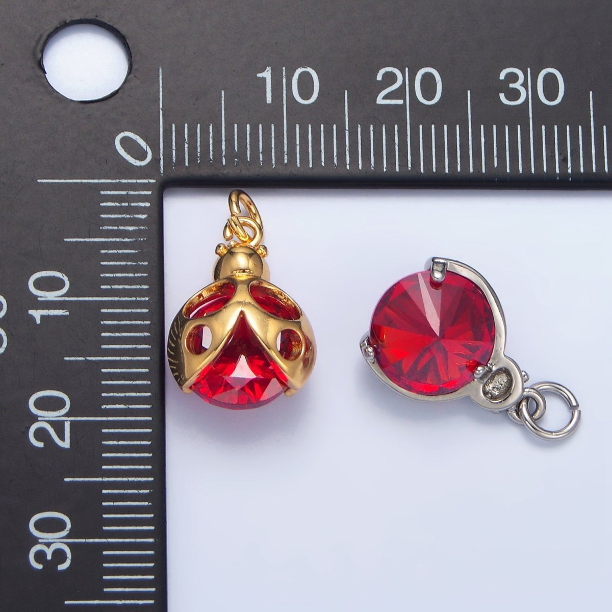 24K Gold plated Red CZ Ladybug Insect Charm in Gold & Silver | W063 - DLUXCA