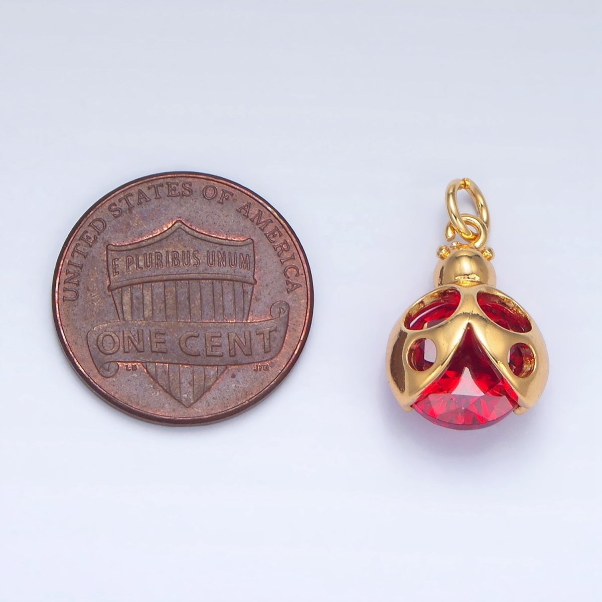 24K Gold plated Red CZ Ladybug Insect Charm in Gold & Silver | W063 - DLUXCA