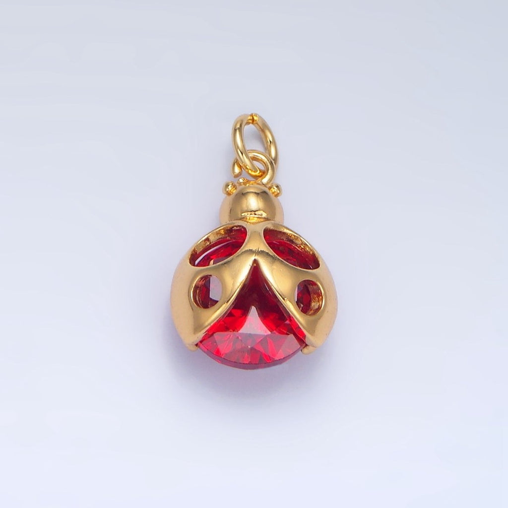 24K Gold plated Red CZ Ladybug Insect Charm in Gold & Silver | W063 - DLUXCA