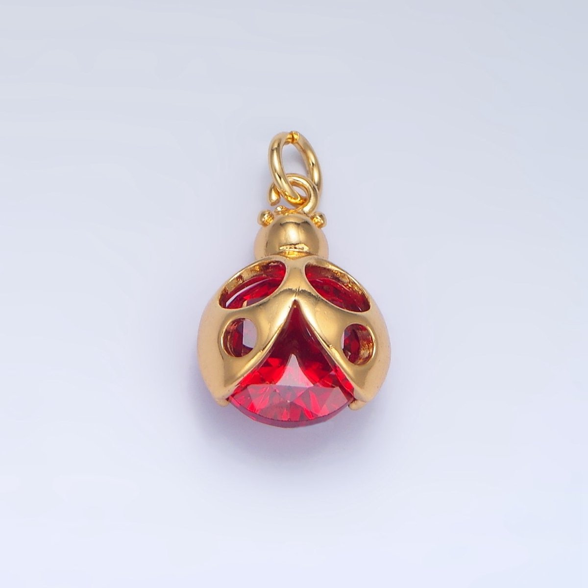 24K Gold plated Red CZ Ladybug Insect Charm in Gold & Silver | W063 - DLUXCA