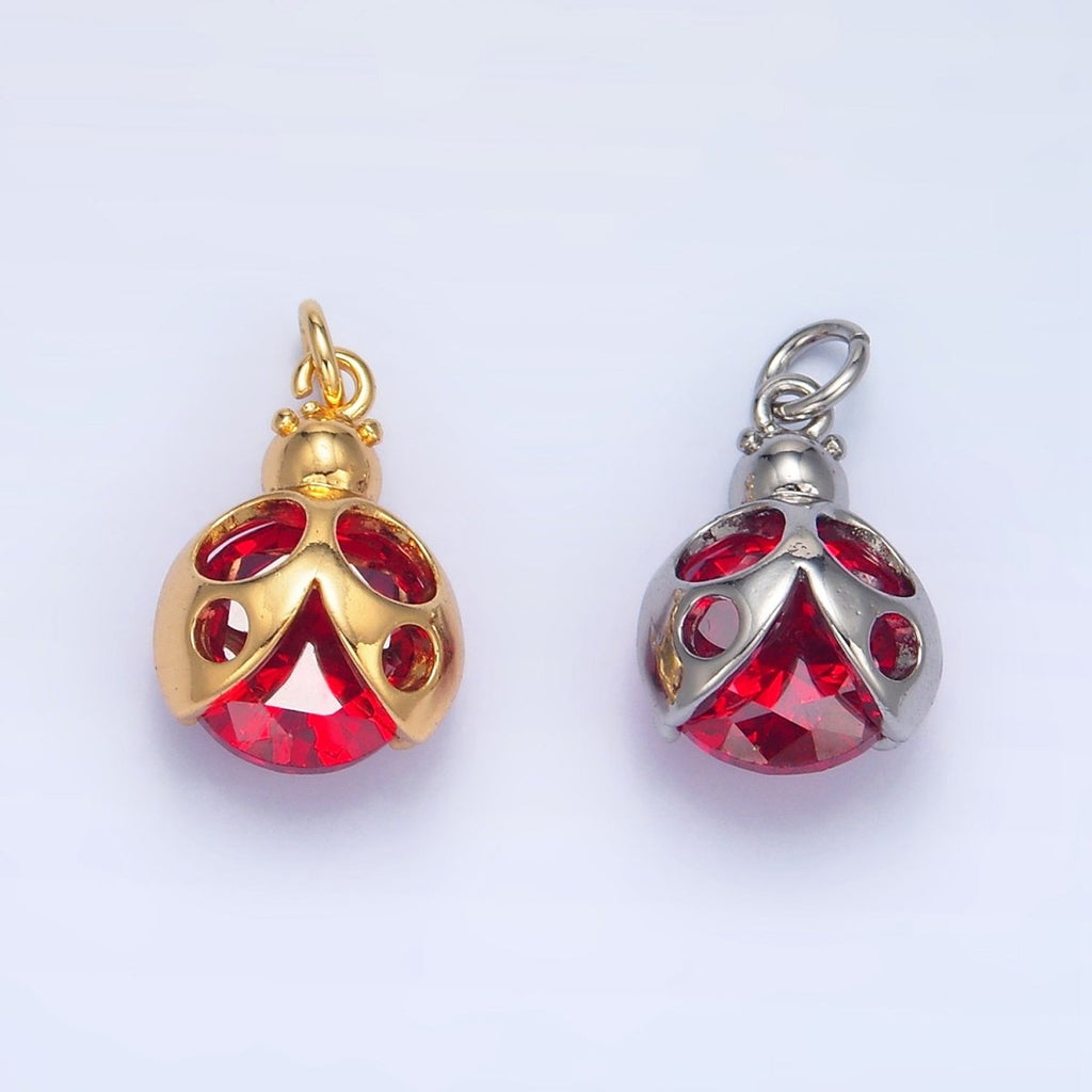 24K Gold plated Red CZ Ladybug Insect Charm in Gold & Silver | W063 - DLUXCA