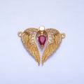 24K Gold plated Red CZ Micro Paved Feather Wings Connector | F712 - DLUXCA