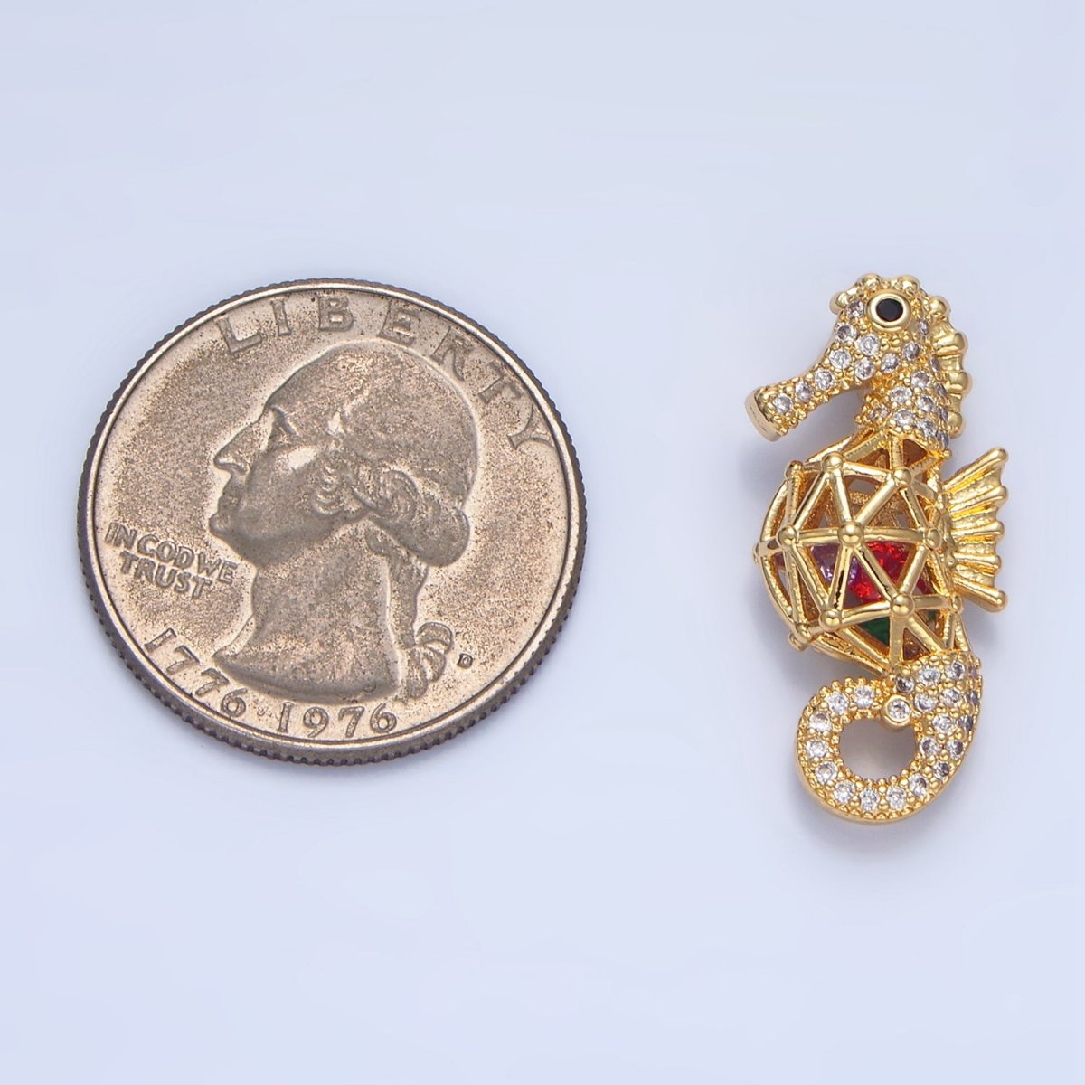 24K Gold plated Red CZ Micro Paved Sea Horse Animal Pendant | AA952 - DLUXCA