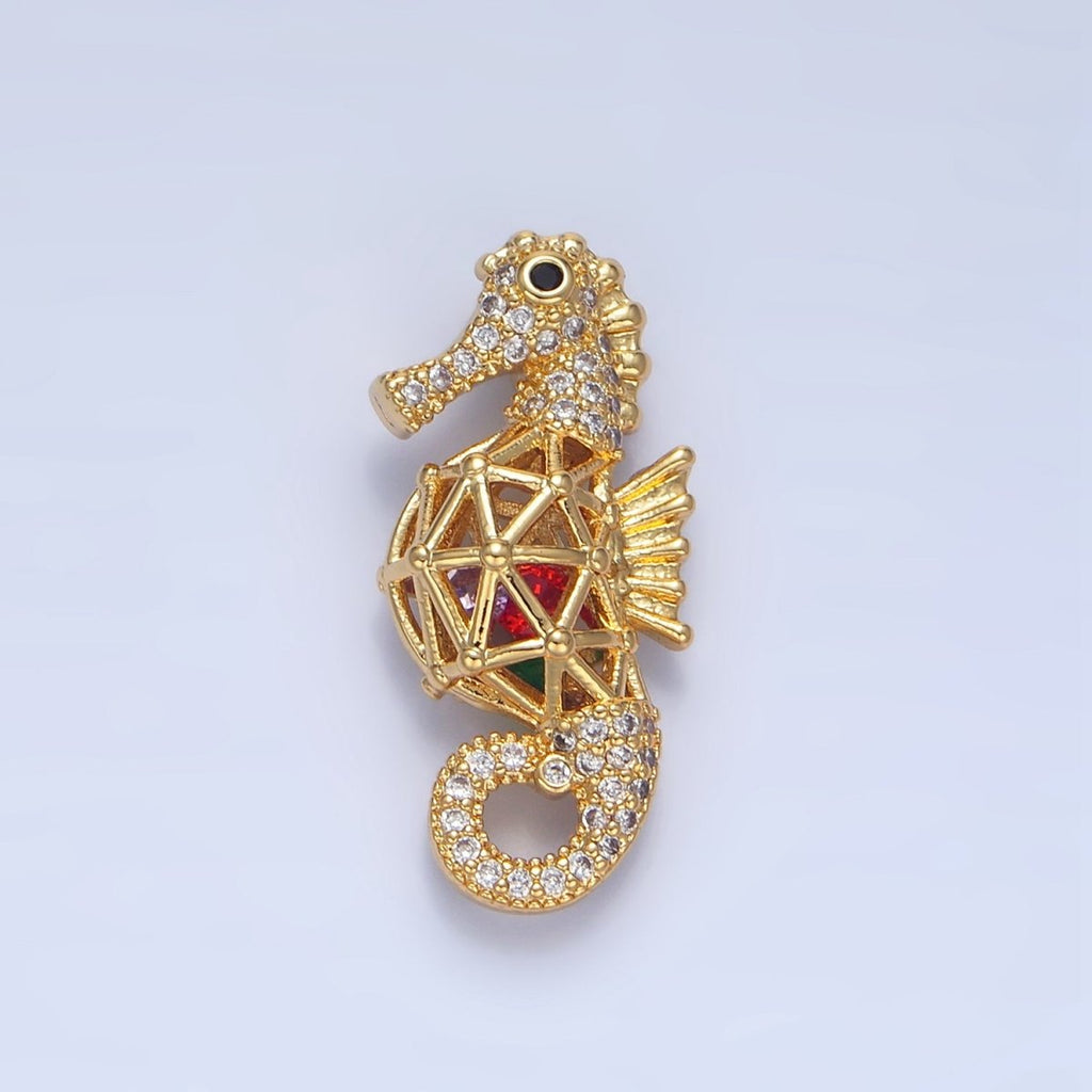 24K Gold plated Red CZ Micro Paved Sea Horse Animal Pendant | AA952 - DLUXCA