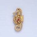 24K Gold plated Red CZ Micro Paved Sea Horse Animal Pendant | AA952 - DLUXCA