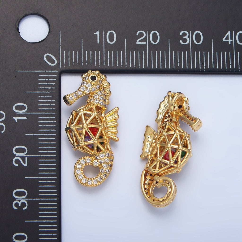 24K Gold plated Red CZ Micro Paved Sea Horse Animal Pendant | AA952 - DLUXCA
