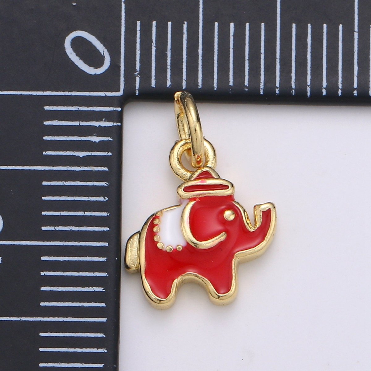 24K Gold plated Red Elephant Enamel Charm D-931 - DLUXCA