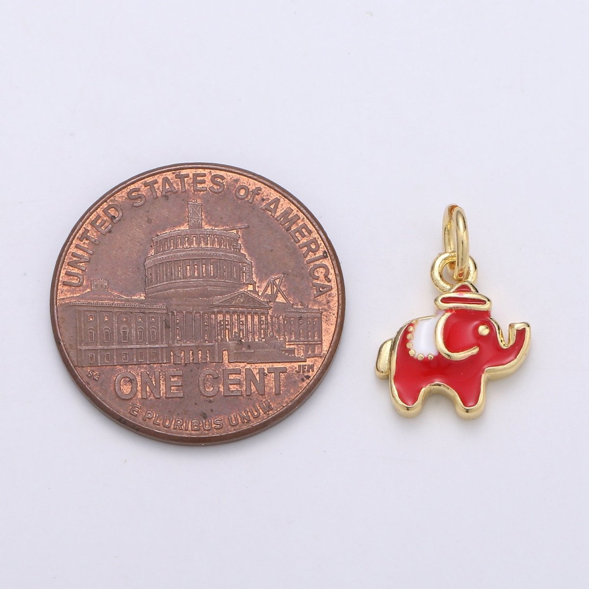 24K Gold plated Red Elephant Enamel Charm D-931 - DLUXCA