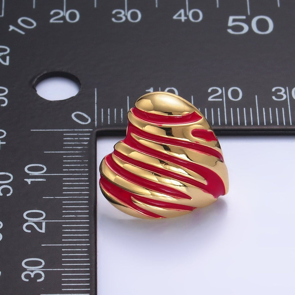 24K Gold plated Red Enamel Lined Heart Stud Earrings | AB923 