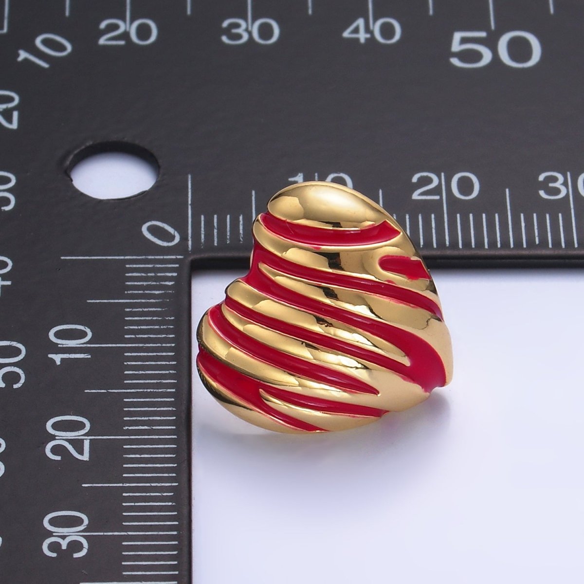24K Gold plated Red Enamel Lined Heart Stud Earrings | AB923 