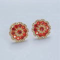 24k Gold plated Red Flower Micro Paved CZ Stud Earrings | AD753 - DLUXCA