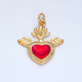 24K Gold plated Red Micro Paved CZ Sacred Heart Wings Charm | X866 - DLUXCA