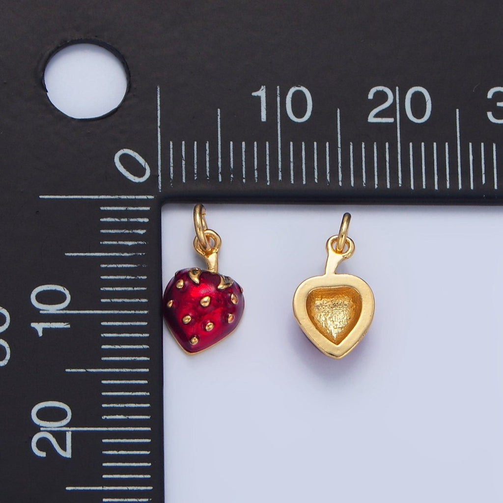 24K Gold plated Red Strawberry Fruit Enamel Charm | X827 - DLUXCA