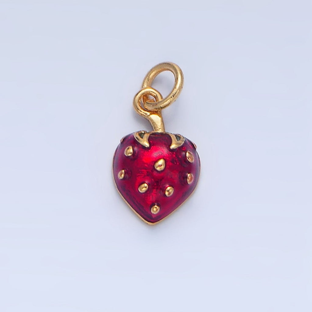 24K Gold plated Red Strawberry Fruit Enamel Charm | X827 - DLUXCA