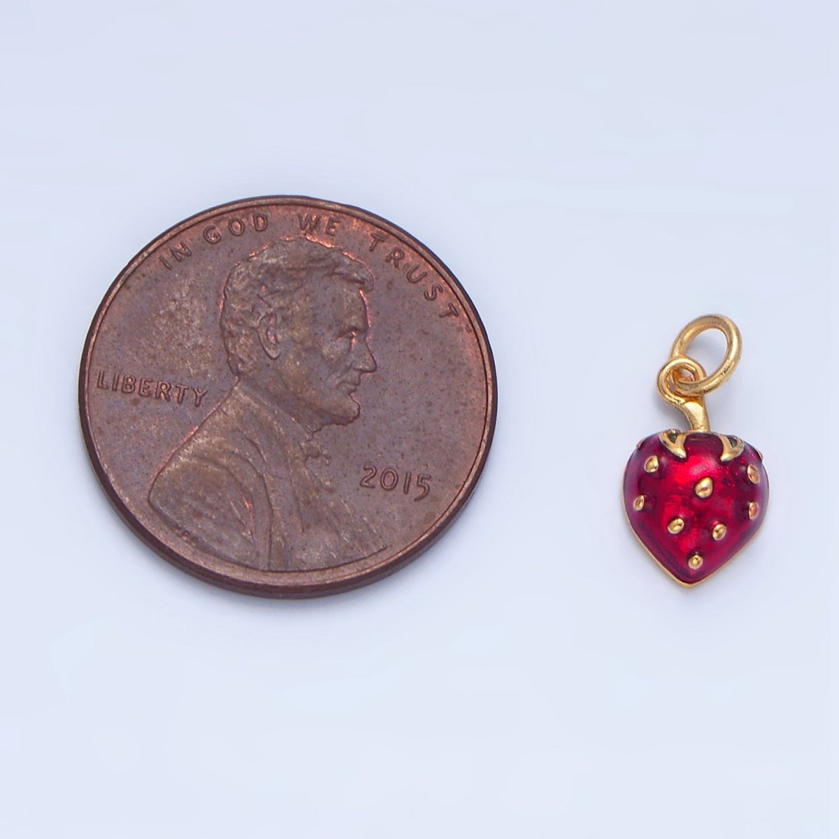 24K Gold plated Red Strawberry Fruit Enamel Charm | X827 - DLUXCA