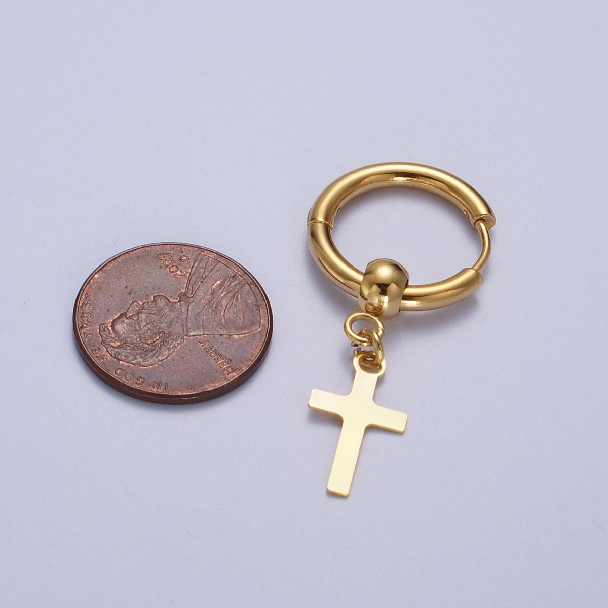 24K Gold plated Religious Cross 18mm Huggie Drop Earrings Hoops | Y-177 - DLUXCA