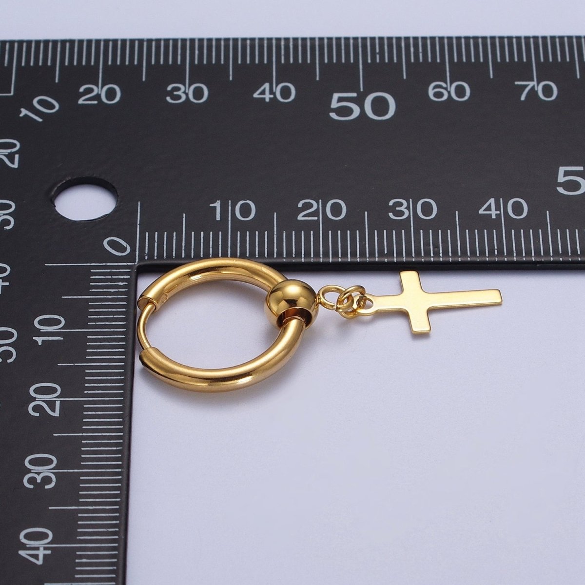 24K Gold plated Religious Cross 18mm Huggie Drop Earrings Hoops | Y-177 - DLUXCA