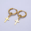 24K Gold plated Religious Cross 18mm Huggie Drop Earrings Hoops | Y-177 - DLUXCA