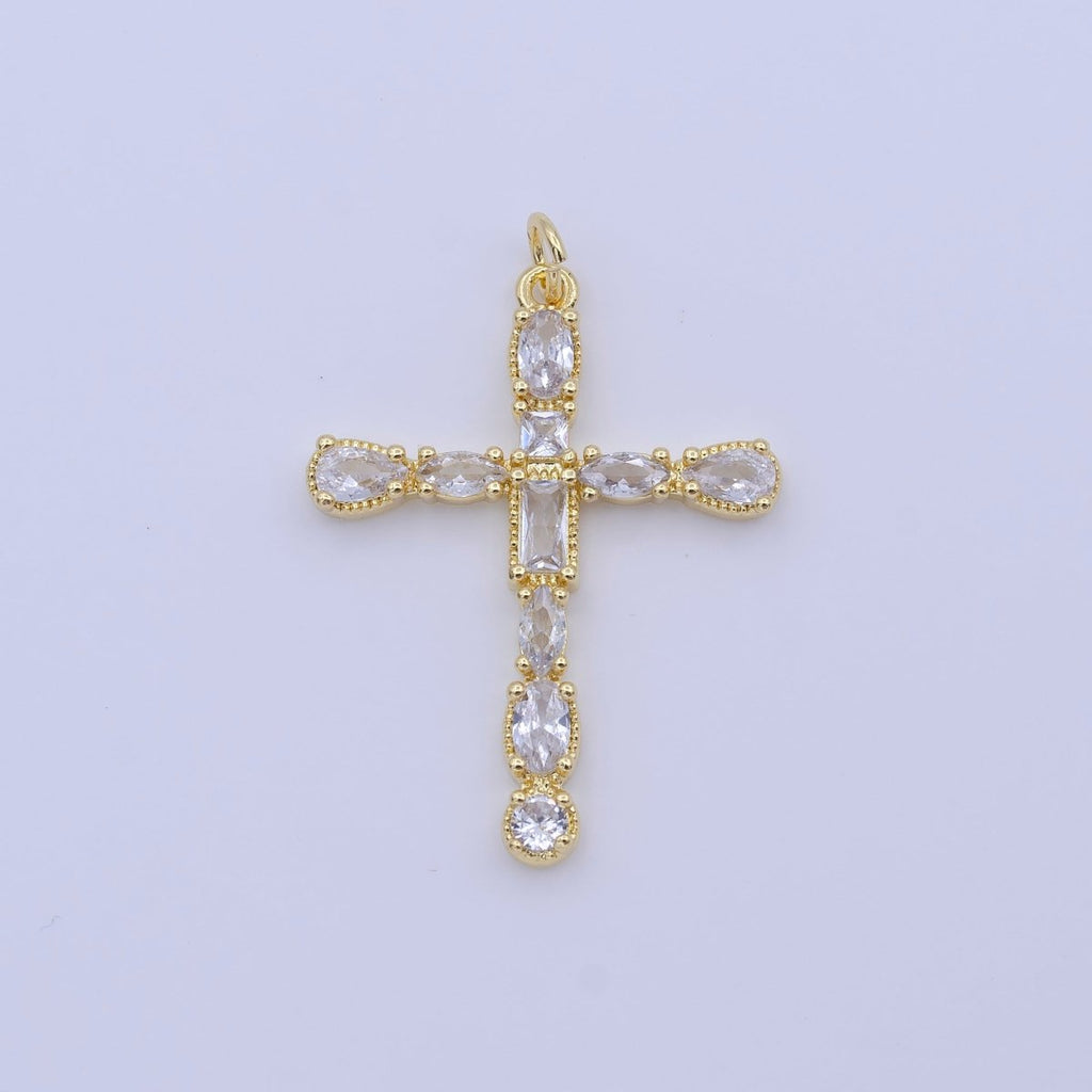 24K Gold plated Religious Cross Clear Cubic Zirconia Pendant Religious Jewelry | C-866 - DLUXCA