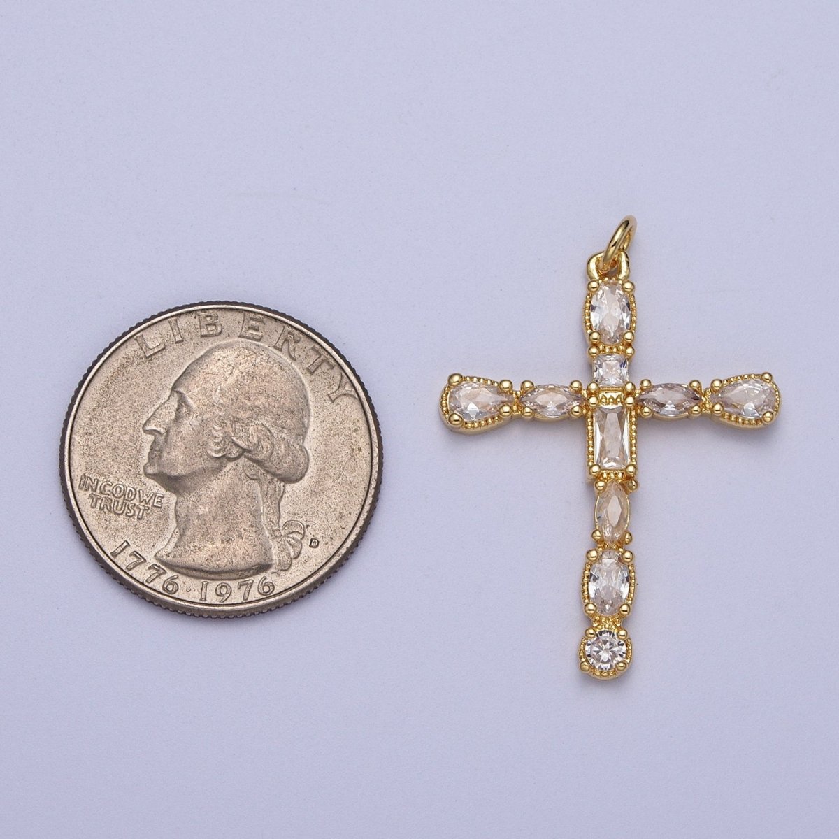 24K Gold plated Religious Cross Clear Cubic Zirconia Pendant Religious Jewelry | C-866 - DLUXCA