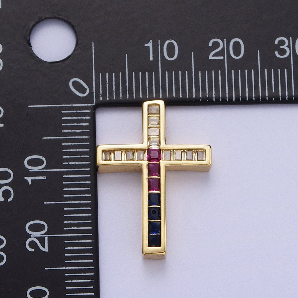 24K Gold plated Religious Cross Multicolor Baguette Bead Findings | B-059 - DLUXCA