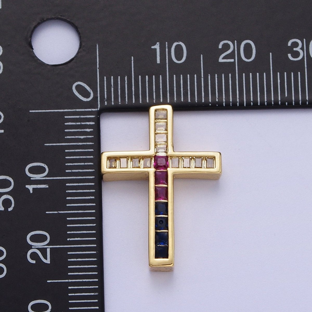 24K Gold plated Religious Cross Multicolor Baguette Bead Findings | B-059 - DLUXCA