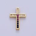 24K Gold plated Religious Cross Multicolor Baguette Bead Findings | B-059 - DLUXCA