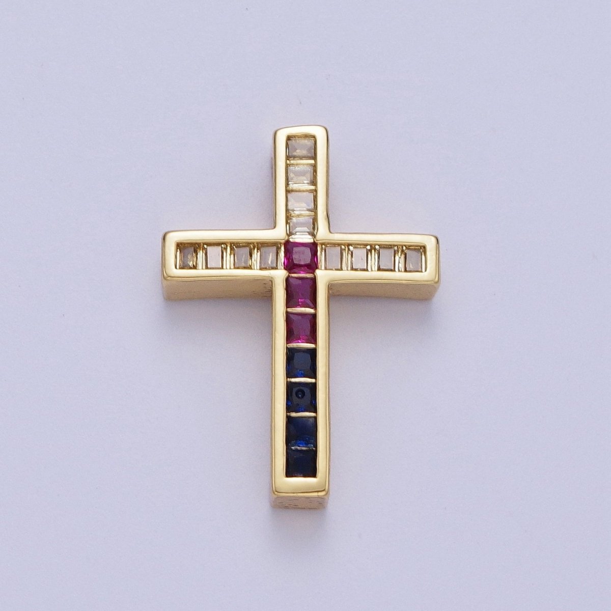24K Gold plated Religious Cross Multicolor Baguette Bead Findings | B-059 - DLUXCA