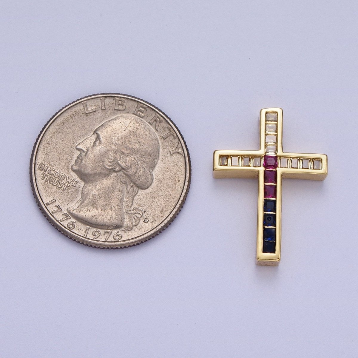 24K Gold plated Religious Cross Multicolor Baguette Bead Findings | B-059 - DLUXCA
