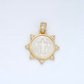 24K Gold plated Religious Figure Saint Benedict Micro Paved Shell Pearl Sun Pendant | AA1373 - DLUXCA