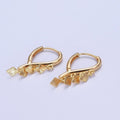 24K Gold plated Rhombus Starburst Charm Dangle on Teardrop Huggie Hoop Earrings T-182 - DLUXCA