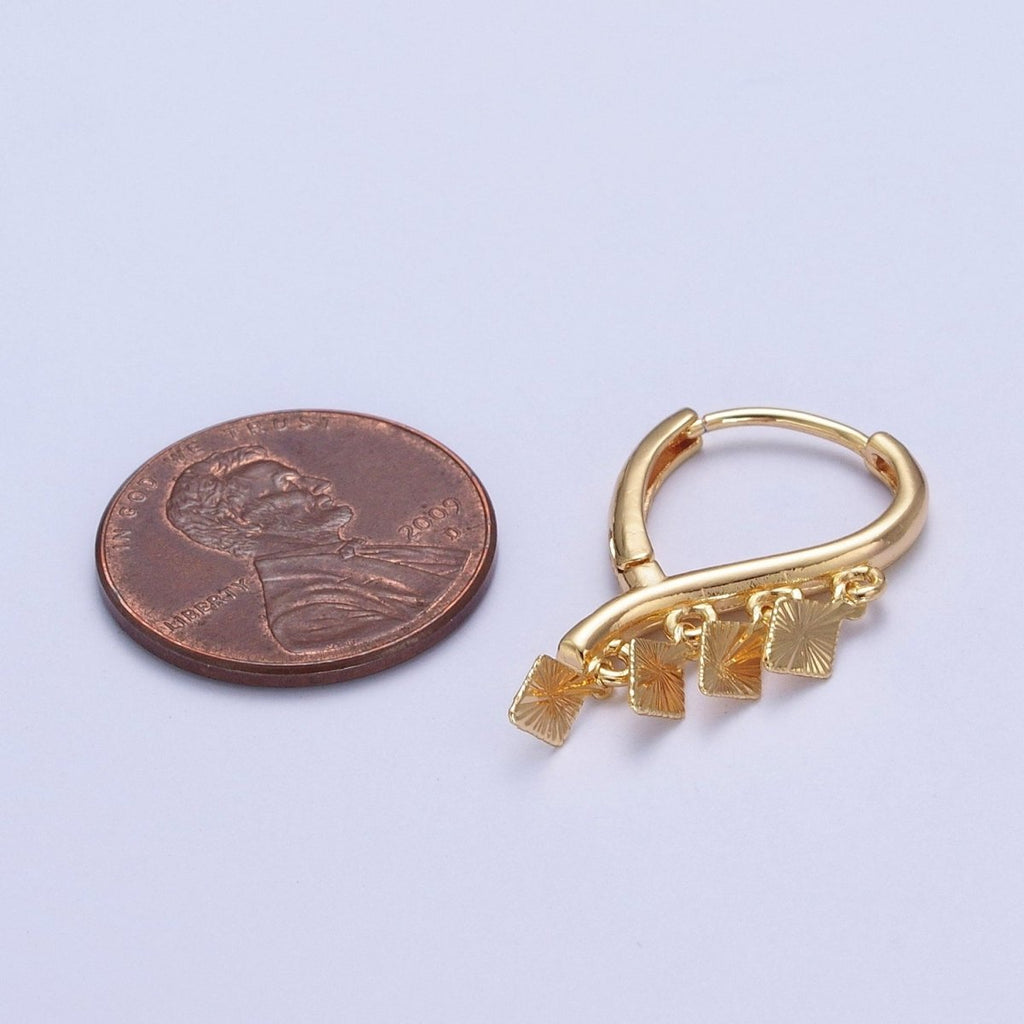 24K Gold plated Rhombus Starburst Charm Dangle on Teardrop Huggie Hoop Earrings T-182 - DLUXCA