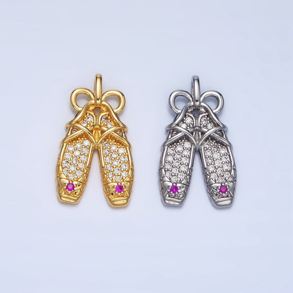 24K Gold plated Ribbon Ballet Dancing Shoes Micro Paved CZ Pendant in Gold & Silver | AA119