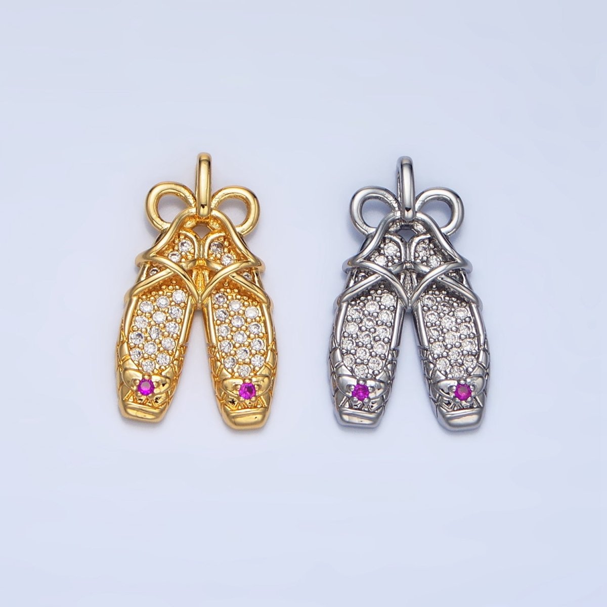 24K Gold plated Ribbon Ballet Dancing Shoes Micro Paved CZ Pendant in Gold & Silver | AA119