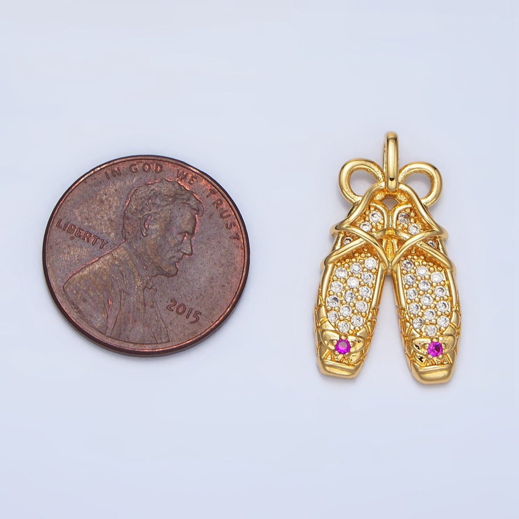 24K Gold plated Ribbon Ballet Dancing Shoes Micro Paved CZ Pendant in Gold & Silver | AA119