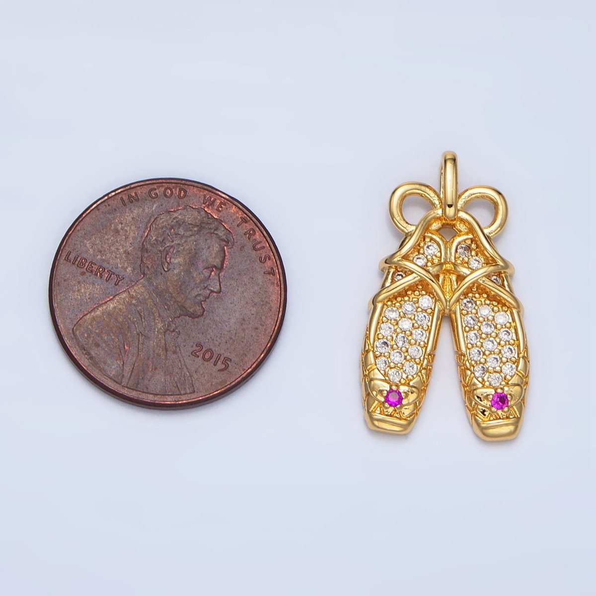 24K Gold plated Ribbon Ballet Dancing Shoes Micro Paved CZ Pendant in Gold & Silver | AA119