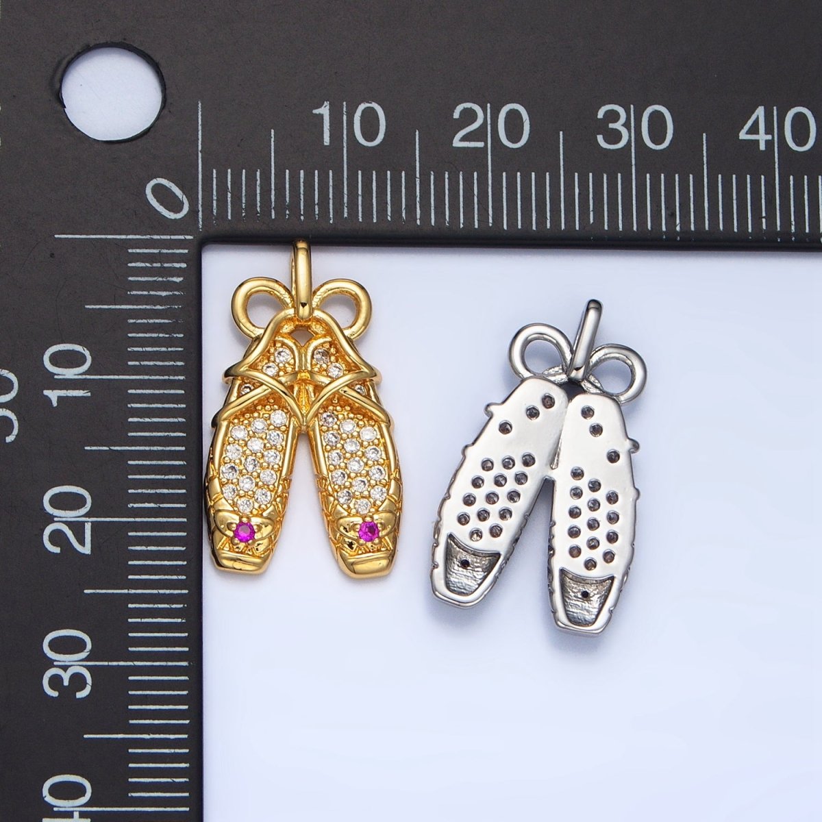 24K Gold plated Ribbon Ballet Dancing Shoes Micro Paved CZ Pendant in Gold & Silver | AA119