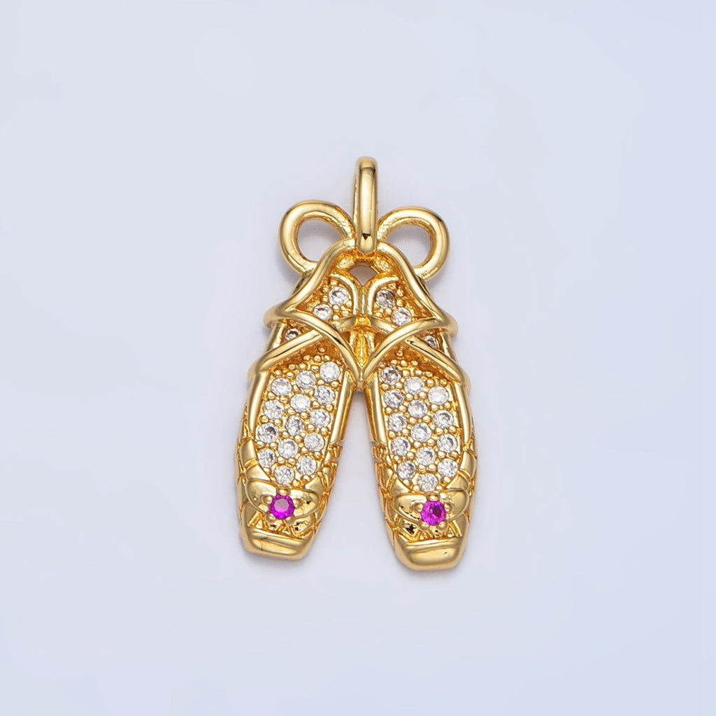 24K Gold plated Ribbon Ballet Dancing Shoes Micro Paved CZ Pendant in Gold & Silver | AA119