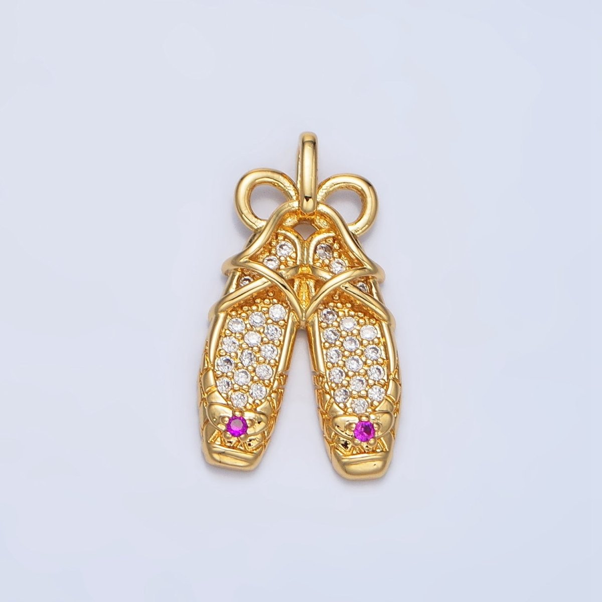 24K Gold plated Ribbon Ballet Dancing Shoes Micro Paved CZ Pendant in Gold & Silver | AA119