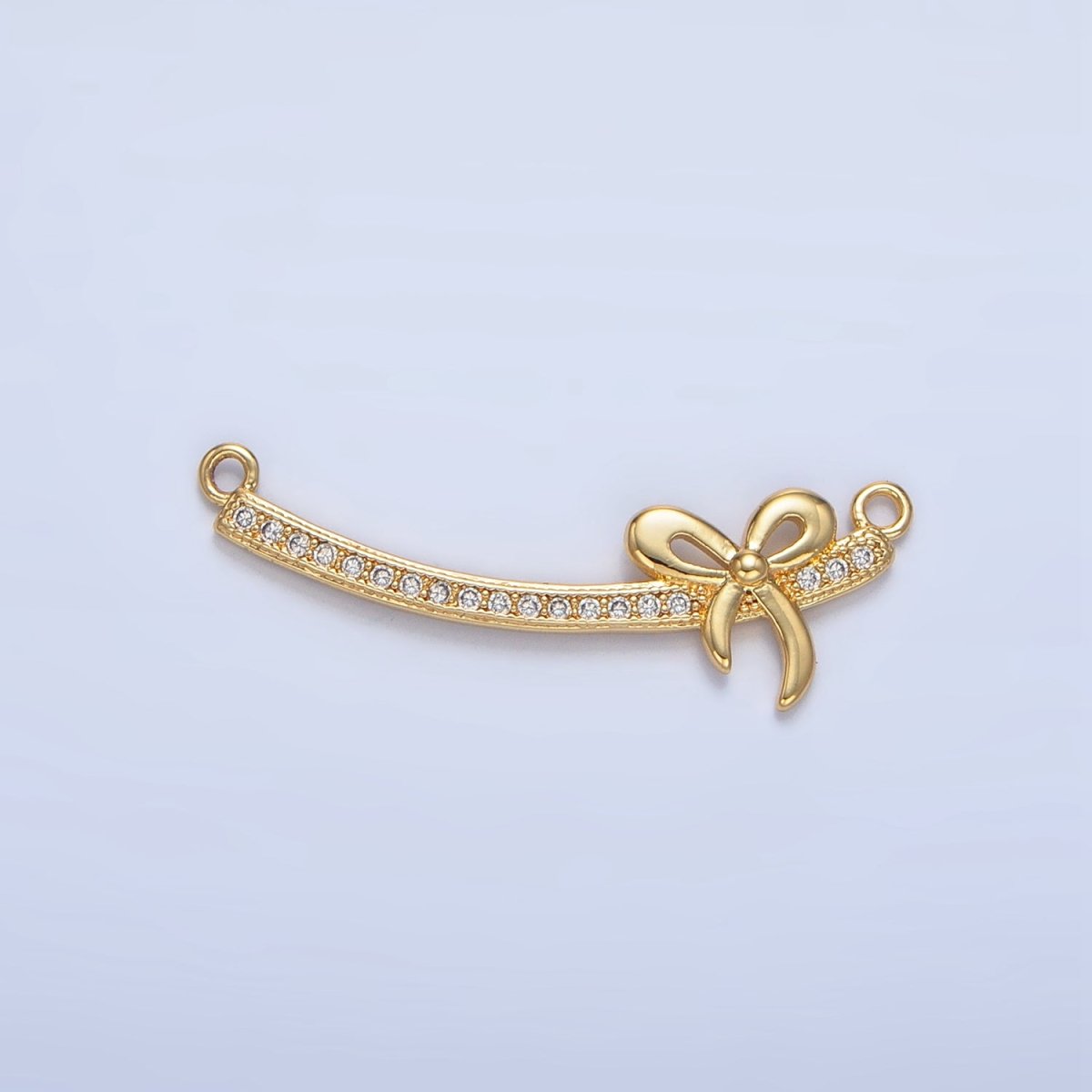 24K Gold plated Ribbon Bow Micro Paved CZ Curved Connector | F465 - DLUXCA