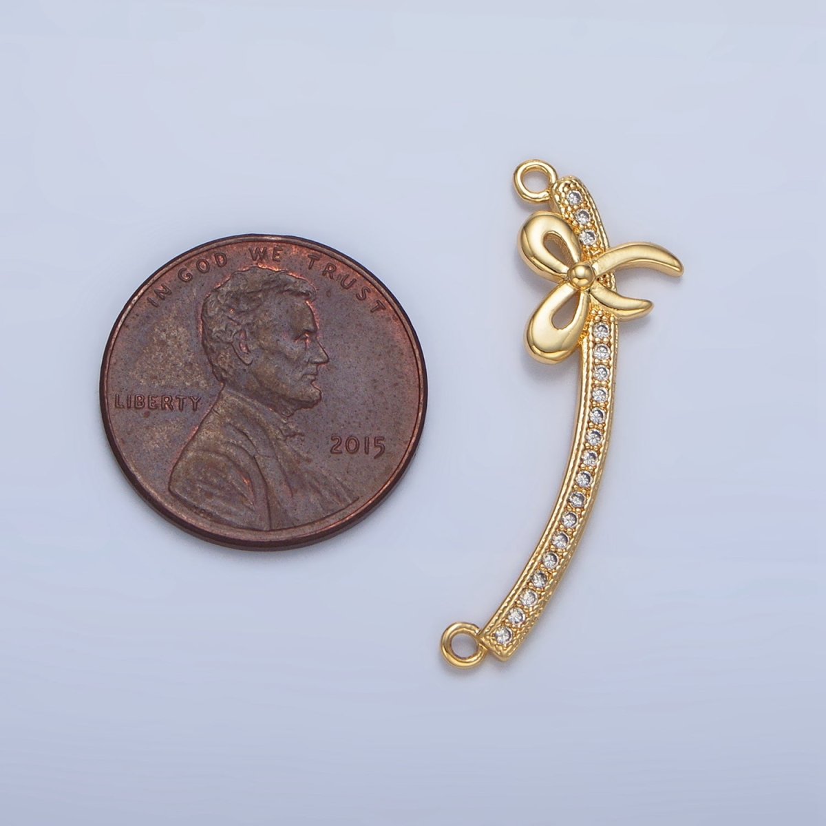 24K Gold plated Ribbon Bow Micro Paved CZ Curved Connector | F465 - DLUXCA