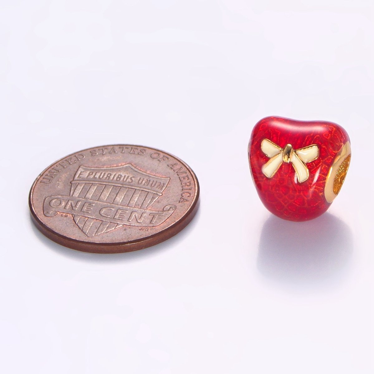 24K Gold plated Ribbon Red Enamel Geometric Bead | B080 - DLUXCA