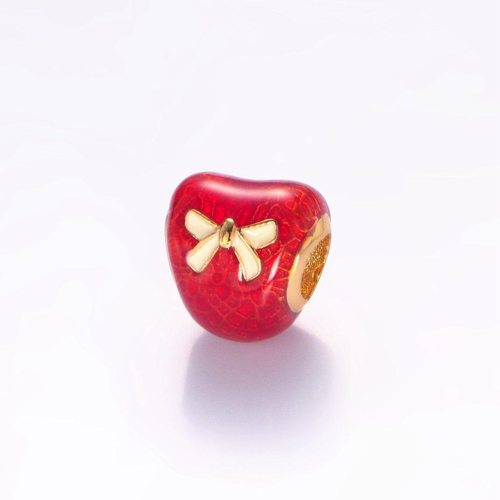 24K Gold plated Ribbon Red Enamel Geometric Bead | B080 - DLUXCA