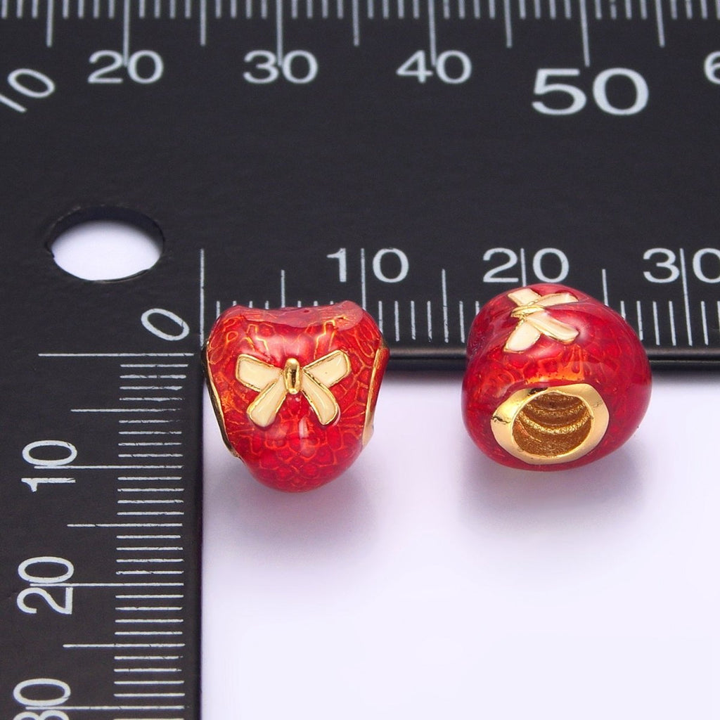24K Gold plated Ribbon Red Enamel Geometric Bead | B080 - DLUXCA