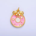 24K Gold plated Ribbon Sweet Donut Pink Enamel Charm | W441 