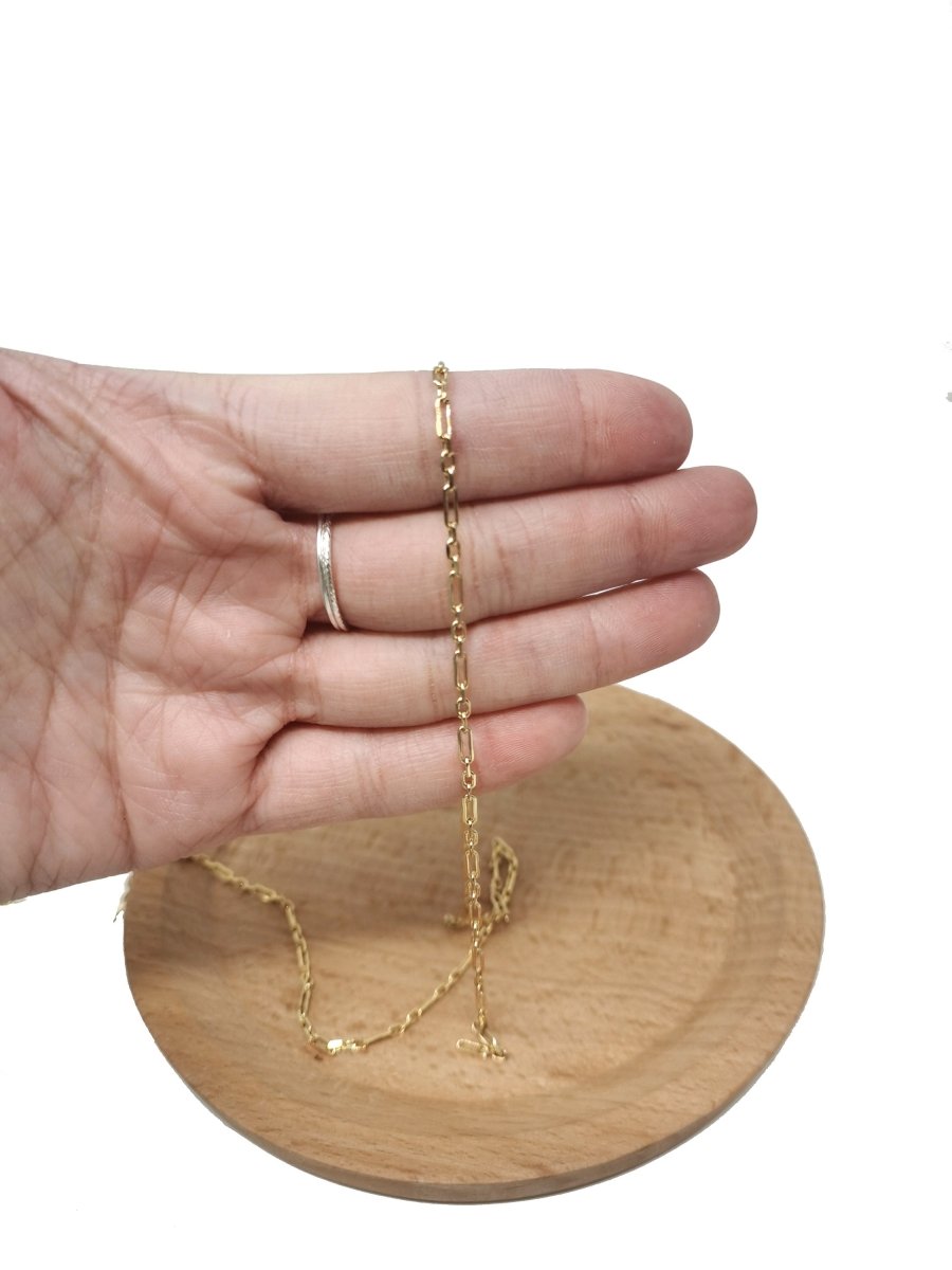 24K Gold plated Rolo Cable Chain by Yard, Gold plated Cable Rolo Chain by Yard, Wholesale Bulk Roll Chain For Jewelry Making, PAPER CLIP Chain | ROLL-043 Overstock Clearance Pricing - DLUXCA