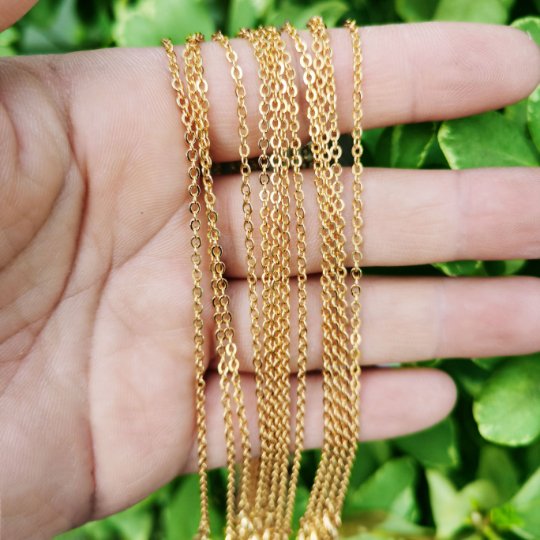 24K Gold plated Rolo Chain, Rolo Link Necklace, Dainty 2mm, 17.7 Inches Ready To Wear Rolo Necklace w/ Spring Ring | CN-835 Clearance Pricing - DLUXCA